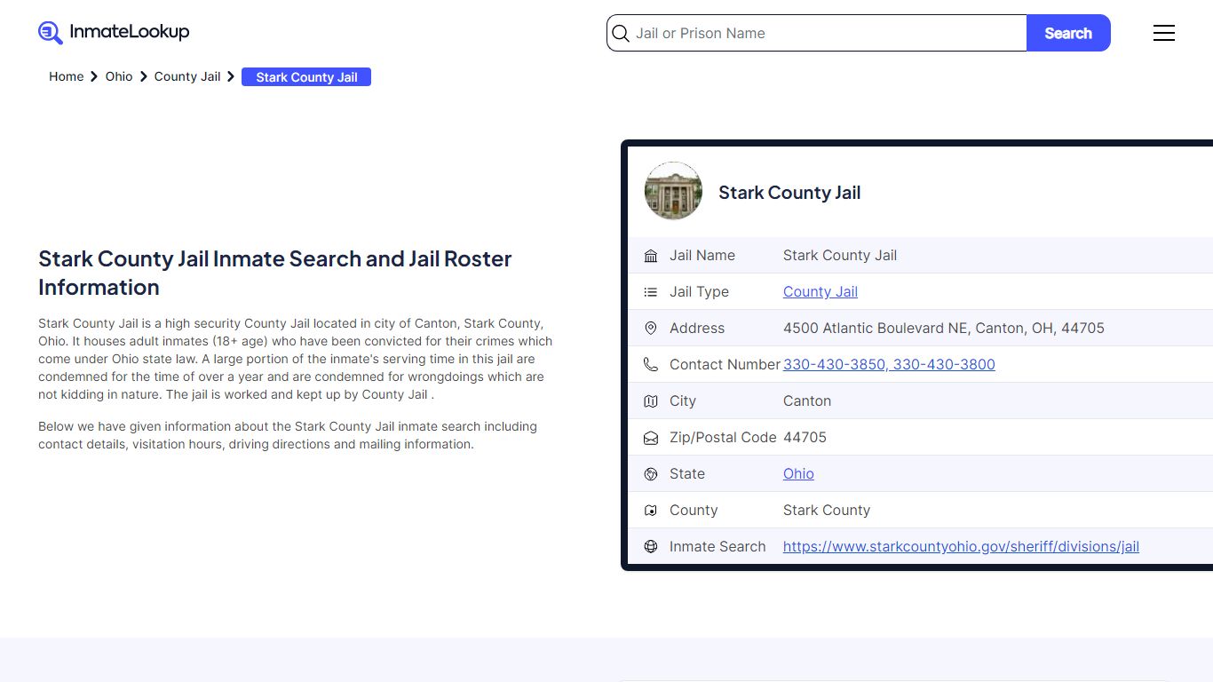 Stark County Jail Inmate Search and Jail Roster Information - Inmate Lookup